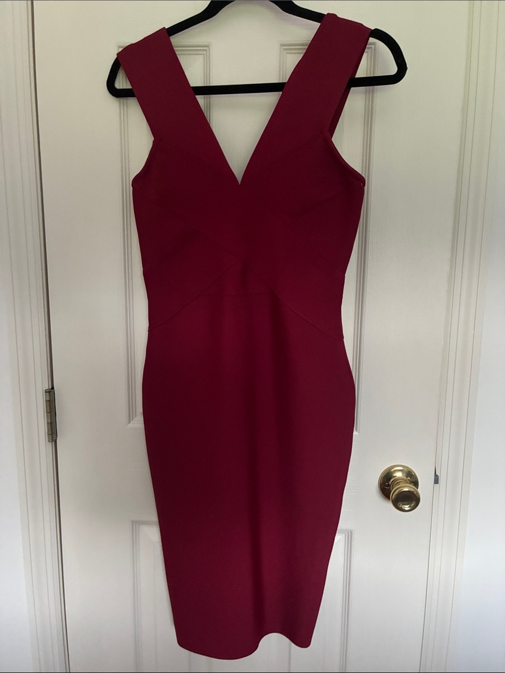 V-Neck Fitted Midi Dress in Berry